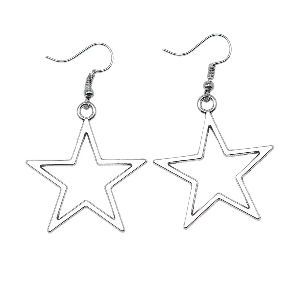 Simple Design Antique Hollow Star Pendant Earrings